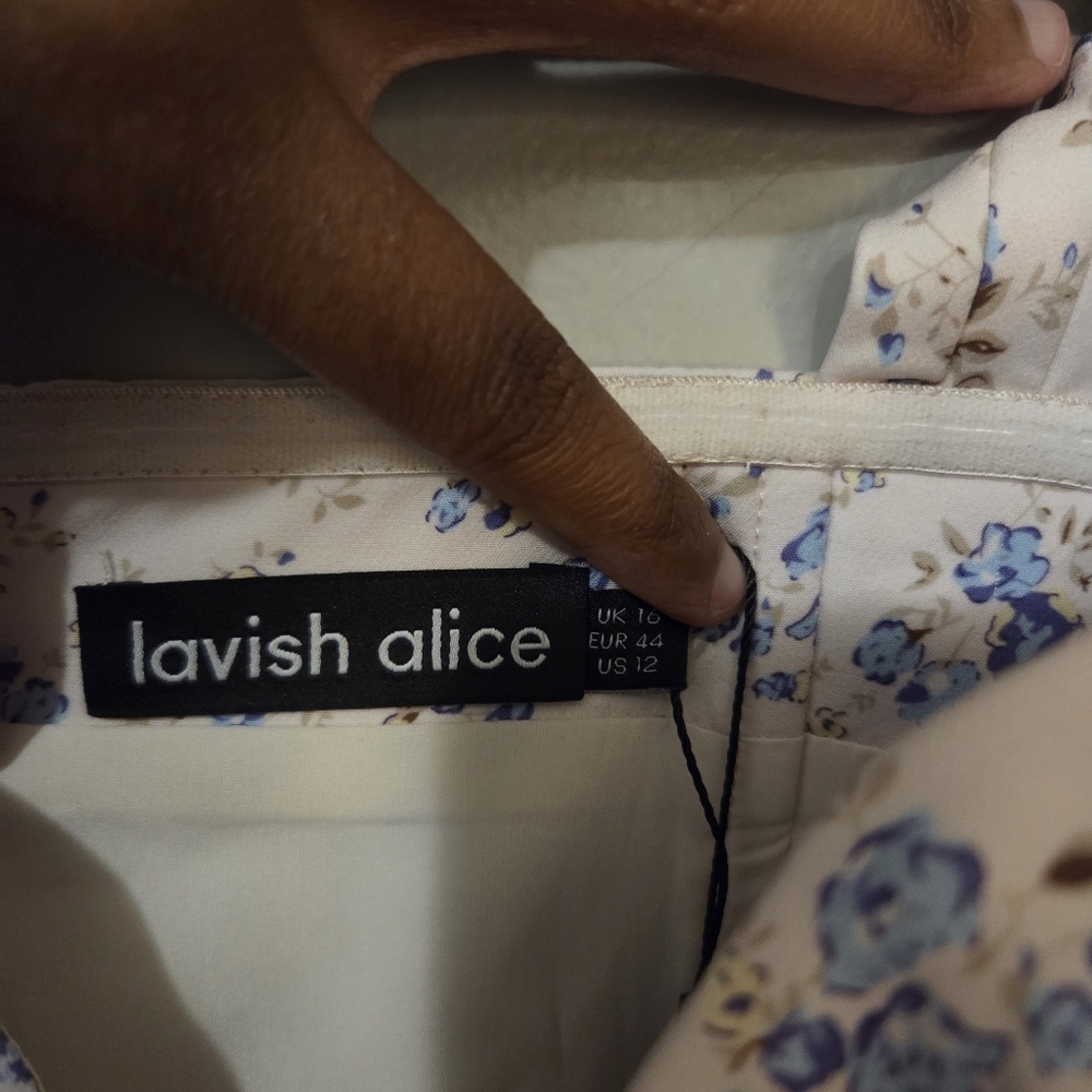 Lavish Alice Womens Retro Pin-up Girl Off The Shoulder White Floral Dress. Sz 12 - Picture 10 of 13